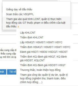 Tùy chọn công việc đã trực tiếp tham gia